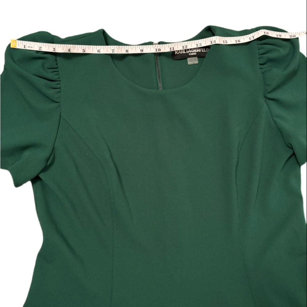 Karl Lagerfeld Paris Emerald Green Puff Sleeve Fit & Flare Dress - Size 12 - Picture 5 of 7